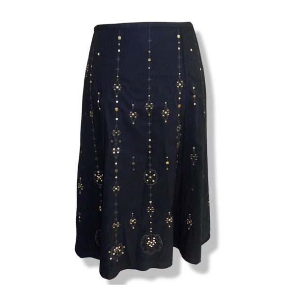 Woman's Boho Style Black w/Gold Embroidered Sequence Skirt by Ann Taylor - Picture 3 of 8